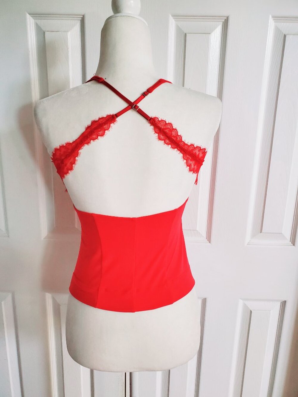 Free People Red Lace Trim Cami Tank Top XS Open Back Y2K Coquette - Picture 3 of 12